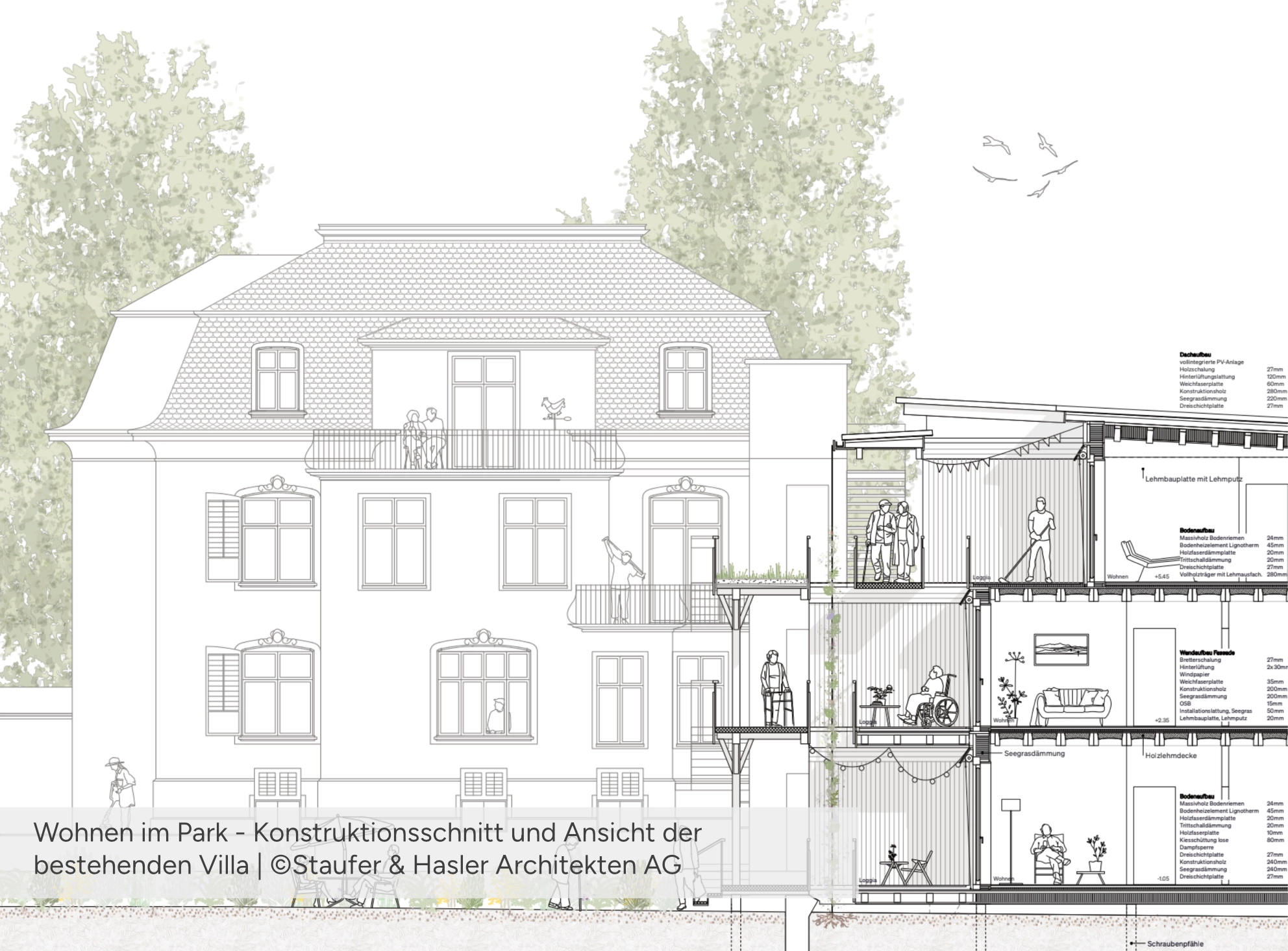 Wohnen im Park - Konstruktionsschnitt